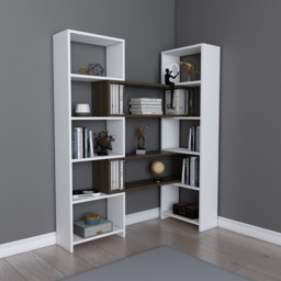 Decorotika Poyraz 8 Shelf White and Walnut Bookshelf - Size: 150 x 163.5 x 22cm - Multi - Wilko - thumbnail 5