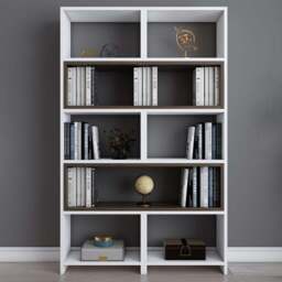 Decorotika Poyraz 8 Shelf White and Walnut Bookshelf - Size: 150 x 163.5 x 22cm - Multi - Wilko