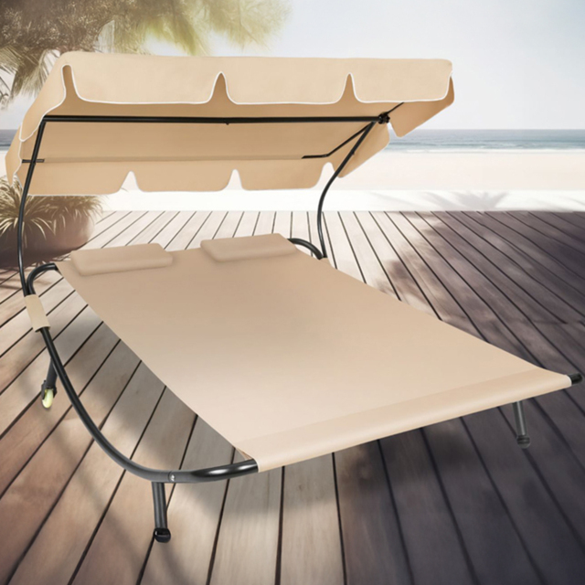 tectake Livorno 2 Seater Black and Beige Sun Lounger with Wheels - Wilko - image 1