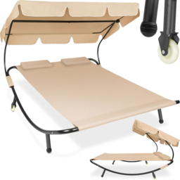 tectake Livorno 2 Seater Black and Beige Sun Lounger with Wheels - Wilko - thumbnail 3