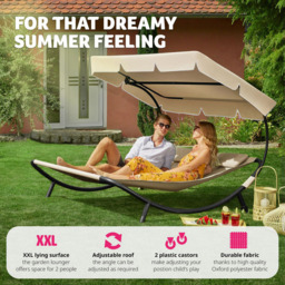 tectake Livorno 2 Seater Black and Beige Sun Lounger with Wheels - Wilko - thumbnail 6