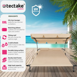 tectake Livorno 2 Seater Black and Beige Sun Lounger with Wheels - Wilko - thumbnail 5