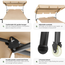 tectake Livorno 2 Seater Black and Beige Sun Lounger with Wheels - Wilko - thumbnail 7