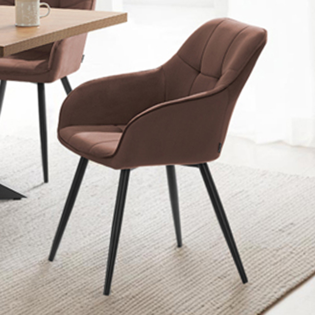 tectake Marilyn Brown and Black Velvet Quilted Dining Chair with Armrest - Size: Single - Wilko - image 1
