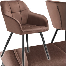 tectake Marilyn Brown and Black Velvet Quilted Dining Chair with Armrest - Size: Single - Wilko - thumbnail 3