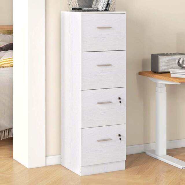 HOMCOM 4 Drawer Ash Wood Effect File Cabinet with Lock - Size: 130.8 x 40 x 42cm - White - Wilko - image 1