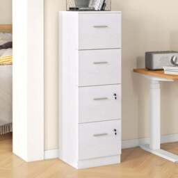 HOMCOM 4 Drawer Ash Wood Effect File Cabinet with Lock - Size: 130.8 x 40 x 42cm - White - Wilko