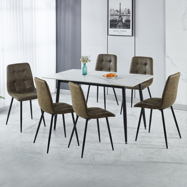 Seconique Fenton 6 Seater Dining Set White and Olive Green Suede Fabric - White/Olive Green Suede Fabric - Wilko - image 1