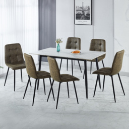 Seconique Fenton 6 Seater Dining Set White and Olive Green Suede Fabric - White/Olive Green Suede Fabric - Wilko