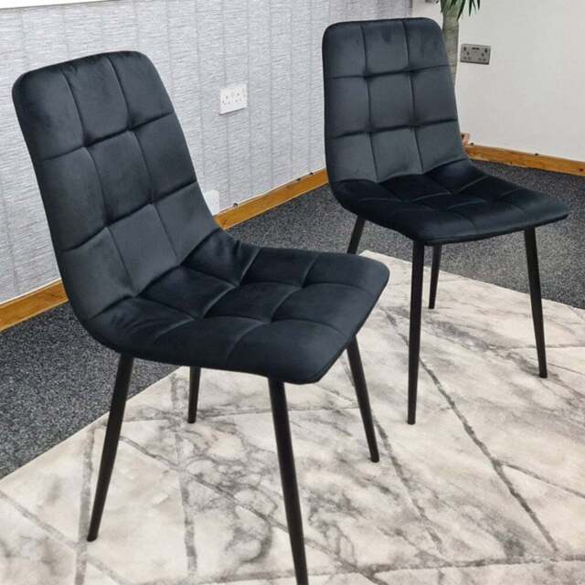 Denver Set of 2 Black Velvet Dining Chairs - Wilko - image 1