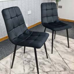 Denver Set of 2 Black Velvet Dining Chairs - Wilko