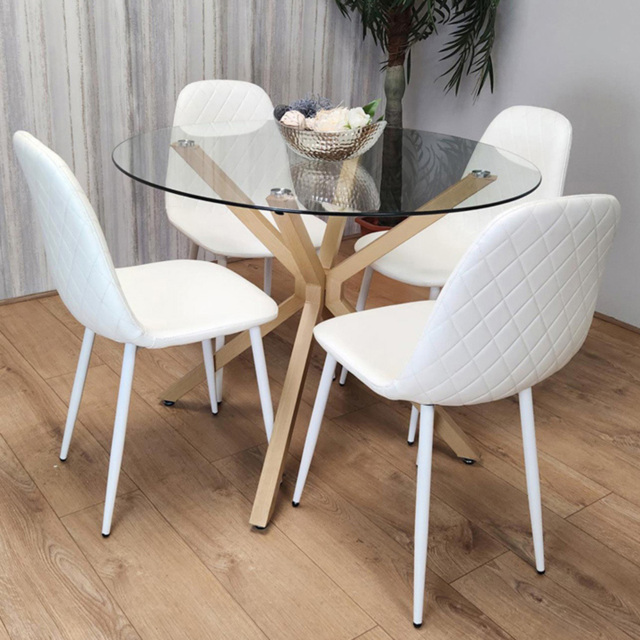 Portland Clear Glass and Leather 4 Seater Dining Set White - Multi - Wilko - image 1
