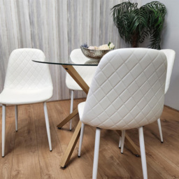 Portland Clear Glass and Leather 4 Seater Dining Set White - Multi - Wilko - thumbnail 6