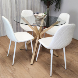 Portland Clear Glass and Leather 4 Seater Dining Set White - Multi - Wilko