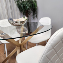 Portland Clear Glass and Leather 4 Seater Dining Set White - Multi - Wilko - thumbnail 7