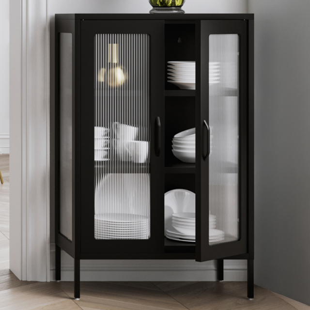 LPD Home Marsh 2 Door Black Glass Display Cabinet - Size: 101.5 x 65 x 36cm - Wilko - image 1