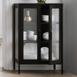 LPD Home Marsh 2 Door Black Glass Display Cabinet - Size: 101.5 x 65 x 36cm - Wilko