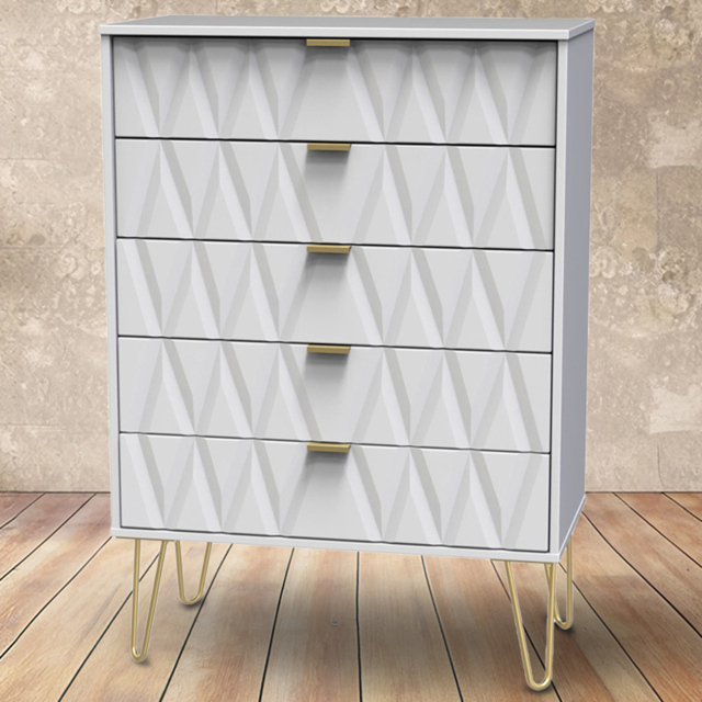 Crowndale Diamond 5 Drawer Matt White Chest of Drawers - Wilko - image 1