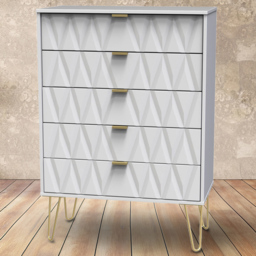 Crowndale Diamond 5 Drawer Matt White Chest of Drawers - Wilko - thumbnail 1