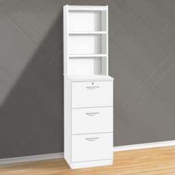 R White Cabinets 3 Drawer 3 Shelf White Filing Cabinet with Hutch - Size: 182.8 x 47.9 x 54cm - Wilko