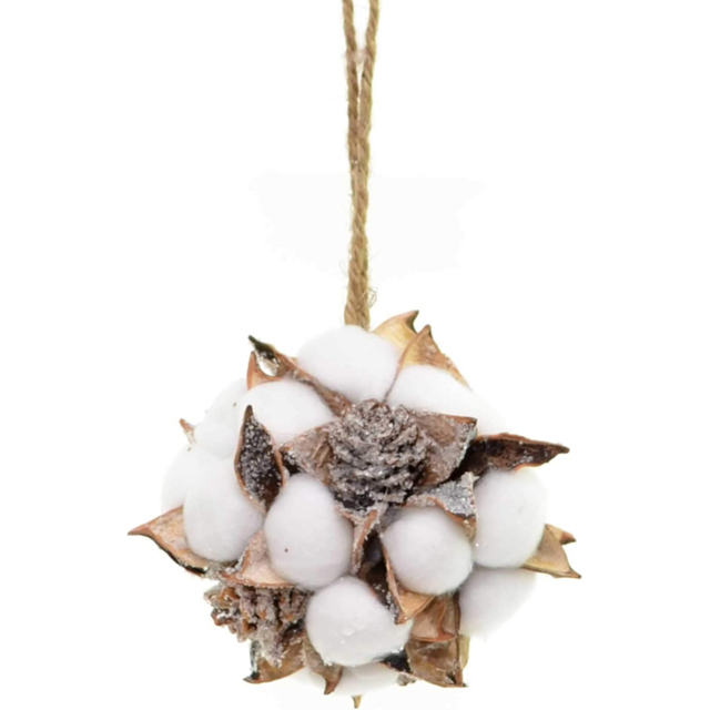 Shatchi Handmade White and Brown Cotton Ball and Pine Cone Decoration 10cm - Size: 140 x 140 x 140cm - Wilko - image 1