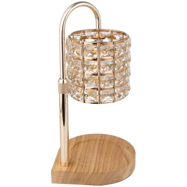 Living and Home Natural Wood and Crystal Height Adjustable Tabletop Candle Warmer Lamp - Size: 37 x 18 x 18cm - Natural + Gold + Clear - Wilko - image 1