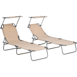Outsunny Set of 2 Sand Adjustable Folding Sun Lounger - Size: 36 x 58 x 187cm - Brown - Wilko - thumbnail 3