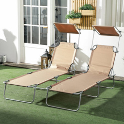 Outsunny Set of 2 Sand Adjustable Folding Sun Lounger - Size: 36 x 58 x 187cm - Brown - Wilko