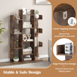 Costway 13 Shelf Rustic Brown Tree Bookcase - Wilko - thumbnail 7