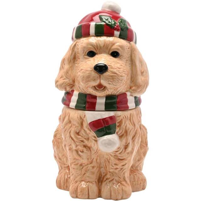 The Seasonal Gift Co. Santa and Friends Cockerpoo Ceramic Treat Jar - Size: 30 x 17.5 x 14cm - Light Brown - Wilko - image 1