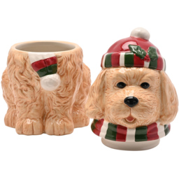 The Seasonal Gift Co. Santa and Friends Cockerpoo Ceramic Treat Jar - Size: 30 x 17.5 x 14cm - Light Brown - Wilko - thumbnail 3
