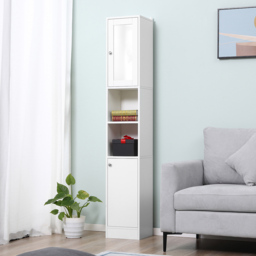 Kleankin 2 Door White Mirrored Tall Floor Cabinet - Size: 30 x 28 x 180cm - Wilko - thumbnail 5