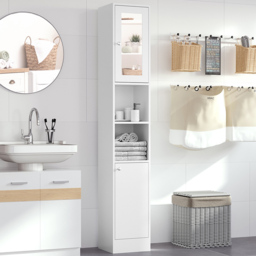Kleankin 2 Door White Mirrored Tall Floor Cabinet - Size: 30 x 28 x 180cm - Wilko - thumbnail 1