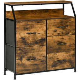 HOMCOM 5 Drawer Rustic Brown Fabric Chest of Drawers - Size: 6 Drawer - Wilko - thumbnail 3