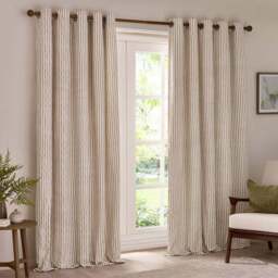 Yard Hebden Cream Striped Cotton Eyelet Curtains 229 x 183cm - Size: 183 x 229 x 1cm - Wilko