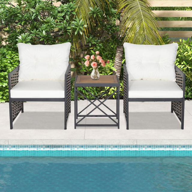 Costway 2 Seater Rattan Patio Bistro Set White - Wilko - image 1