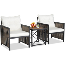 Costway 2 Seater Rattan Patio Bistro Set White - Wilko - thumbnail 4