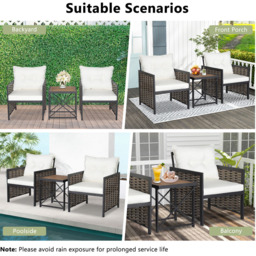 Costway 2 Seater Rattan Patio Bistro Set White - Wilko - thumbnail 7