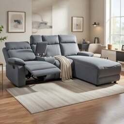DS Living Sorento 3 Seater Grey Fabric Left Hand Chaise Corner Recliner Sofa - Wilko - thumbnail 1