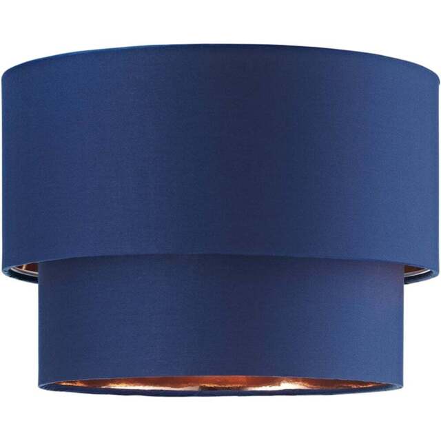 Happy Homewares Navy Blue Cotton Shiny Copper Inner Double Tier Pendant Shade - Size: 18 x 25 x 25cm - Wilko - image 1