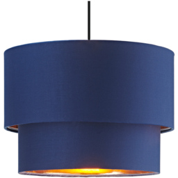 Happy Homewares Navy Blue Cotton Shiny Copper Inner Double Tier Pendant Shade - Size: 18 x 25 x 25cm - Wilko - thumbnail 4