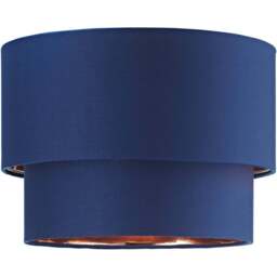 Happy Homewares Navy Blue Cotton Shiny Copper Inner Double Tier Pendant Shade - Size: 18 x 25 x 25cm - Wilko