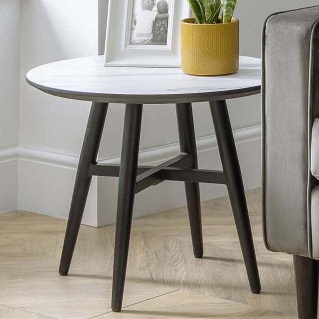 Julian Bowen Firenze Marble Effect Lamp Table - Size: 60 x 60 x 49cm - Multi - Wilko - image 1