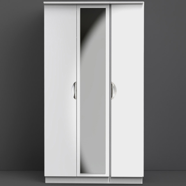 Crowndale Camden Ready Assembled 3 Door Gloss White Mirrored Wardrobe - Wilko - image 1