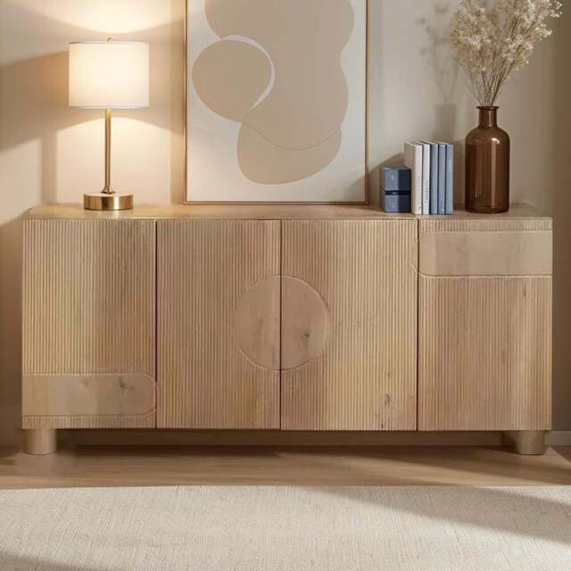 IH Design Ajmer 4 Door Solid Wood Sideboard - Size: 80 x 150 x 45cm - Brown - Wilko - image 1
