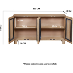 IH Design Ajmer 4 Door Solid Wood Sideboard - Size: 80 x 150 x 45cm - Brown - Wilko - thumbnail 7