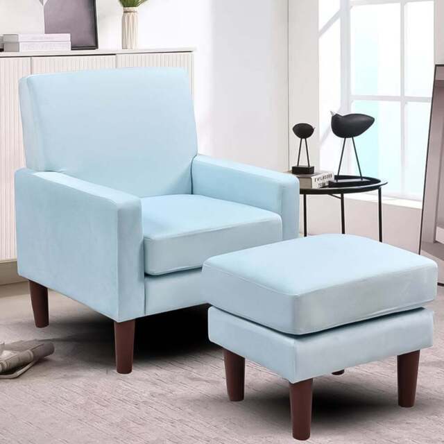 Brooklyn Blue Plush Velvet Armchair with Footstool - Size: Single - Wilko - image 1
