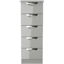 Crowndale Camden 5 Drawer Grey Gloss and Dusk Grey Tall Bedside Cabinet Ready Assembled - Grey Gloss & Dusk Grey - Wilko - thumbnail 3