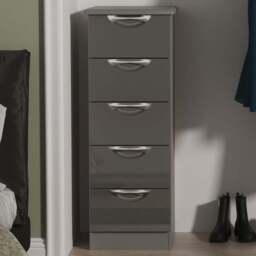 Crowndale Camden 5 Drawer Grey Gloss and Dusk Grey Tall Bedside Cabinet Ready Assembled - Grey Gloss & Dusk Grey - Wilko - thumbnail 1