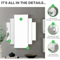 Furniturebox Jazz 1920s Inspired Silver Large Wall Mirror 85.8 x 75.4cm - Size: 86 x 75cm - Wilko - thumbnail 7